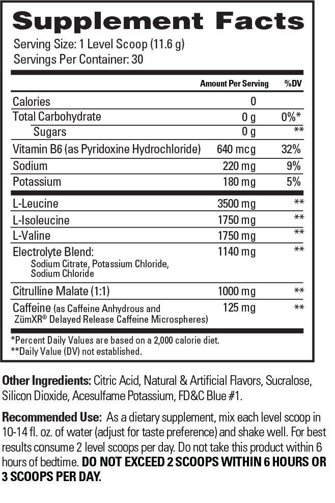 Етикет на Scivation Xtend Energy / Time-Released Caffeine + BCAA 348 грама, 30 Дози