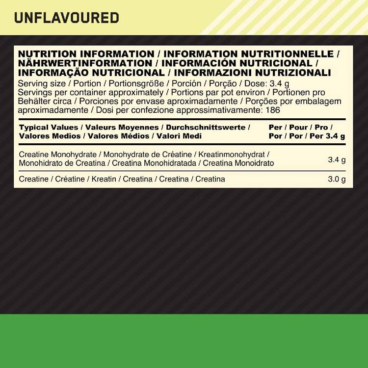 Етикет на Optimum Nutrition Micronized Creatine Powder