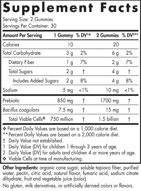 Label of Nordic Naturals Probiotic Gummies Kids | 1.5 Billion Active Cells 60 желирани бонбони, 30 Дози Горски плодове