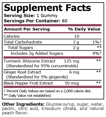 Етикет на Pure Nutrition - TURMERIC & GINGER - 60 gummies
