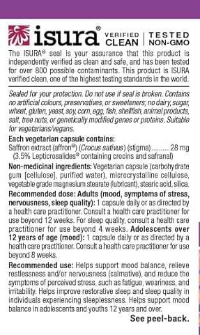 Етикет на Natural Factors Saffron Extract 28 mg 60 капсули, 60 Дози