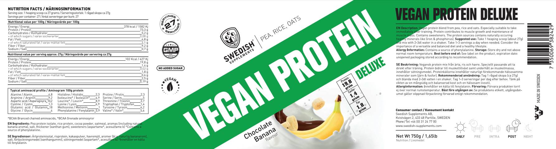 Етикет на Vegan Protein Deluxe | from Pea, Rice and Oats
