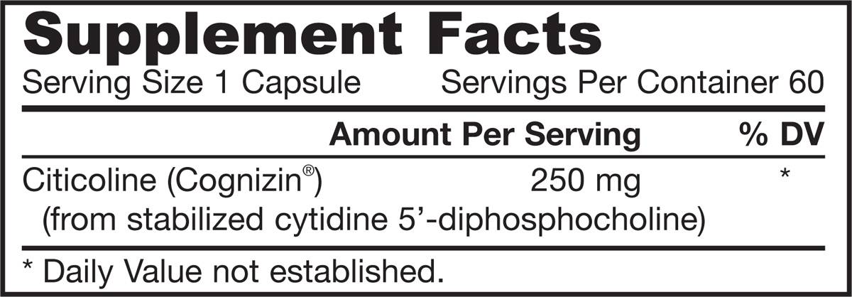 Label of Jarrow Formulas Citicoline CDP Choline 250mg - Цитиколин