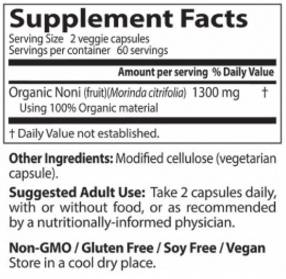 Етикет на Doctor's Best BEST Noni Concentrate 650 mg 120 капсули, 60 Дози