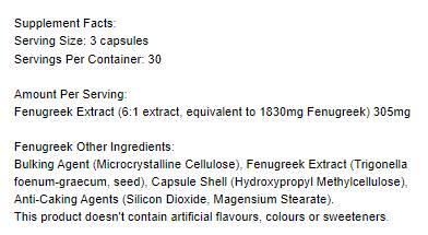Етикет на Holland And Barrett Fenugreek 1830 mg 90 капсули, 30 Дози