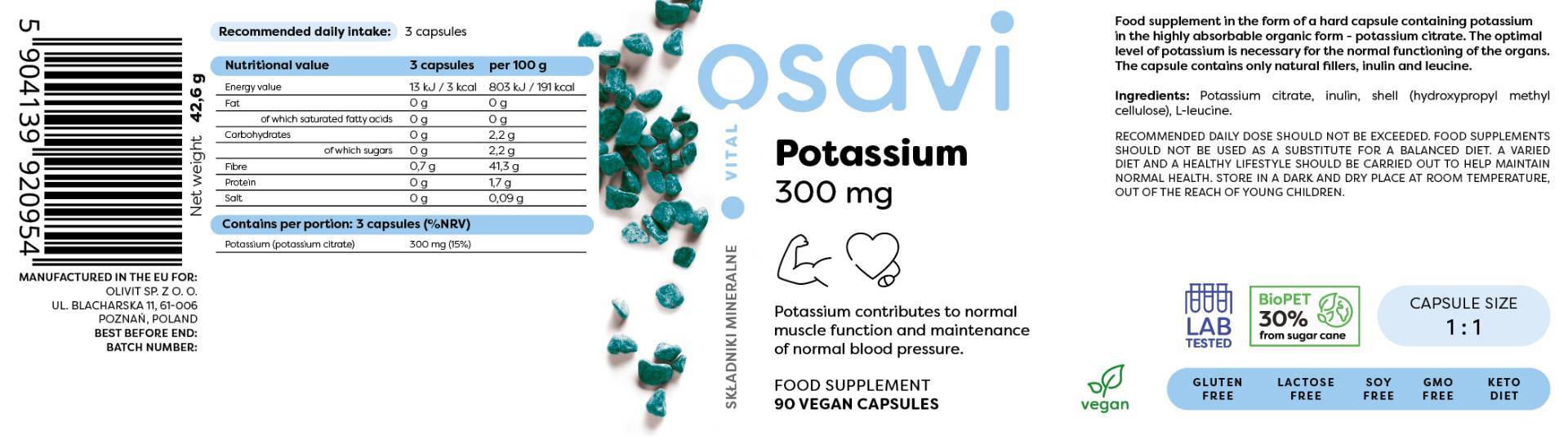 Етикет на Potassium Citrate 300 mg