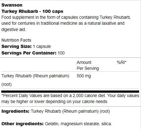 Етикет на Turkey Rhubarb 500 mg