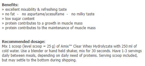 Етикет на Amix AmixPro Clear Whey Hydrolyzate