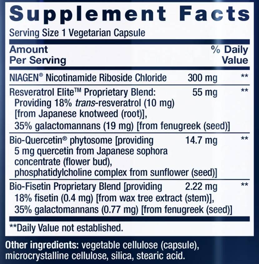 Label of NAD+ клетъчен регенератор™ и ресвератрол Elite™, Life extension, 30 капс
