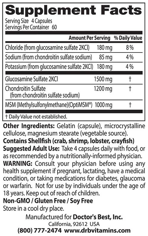 Етикет на Doctor's Best BEST Glucosamine Chondroitin & MSM