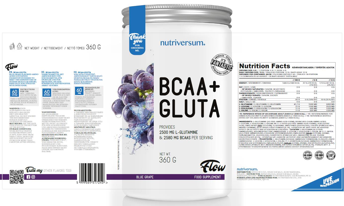 Label of BCAA + Gluta Powder | Flow