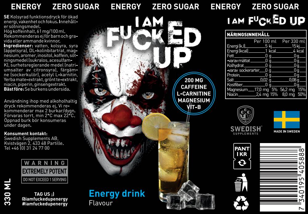 Етикет на I am F#CKED UP JOKER | Energy Drink ~ Zero Sugar