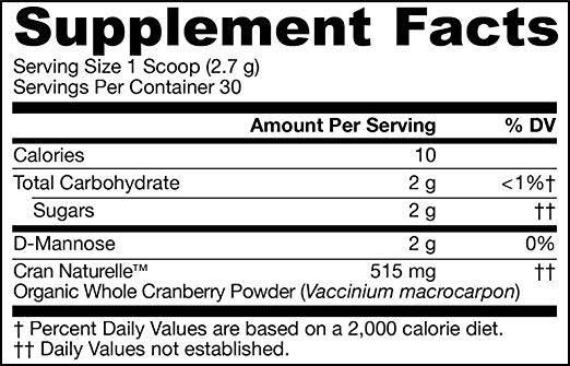 Етикет на Jarrow Formulas D-Mannose with Organic Cranberry 81 грама, 30 Дози