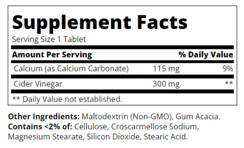 Етикет на Apple Cider Vinegar 300 mg
