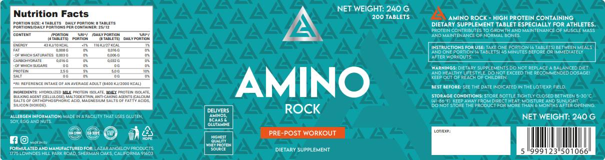 Етикет на LA Amino Rock | Whey Amino Tablets