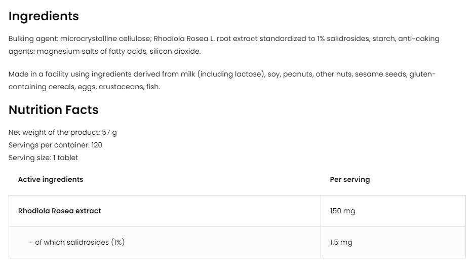 Етикет на Rhodiola Rosea 150 mg / Vege