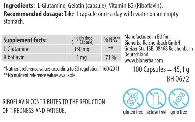Етикет на L-Glutamine 350 mg