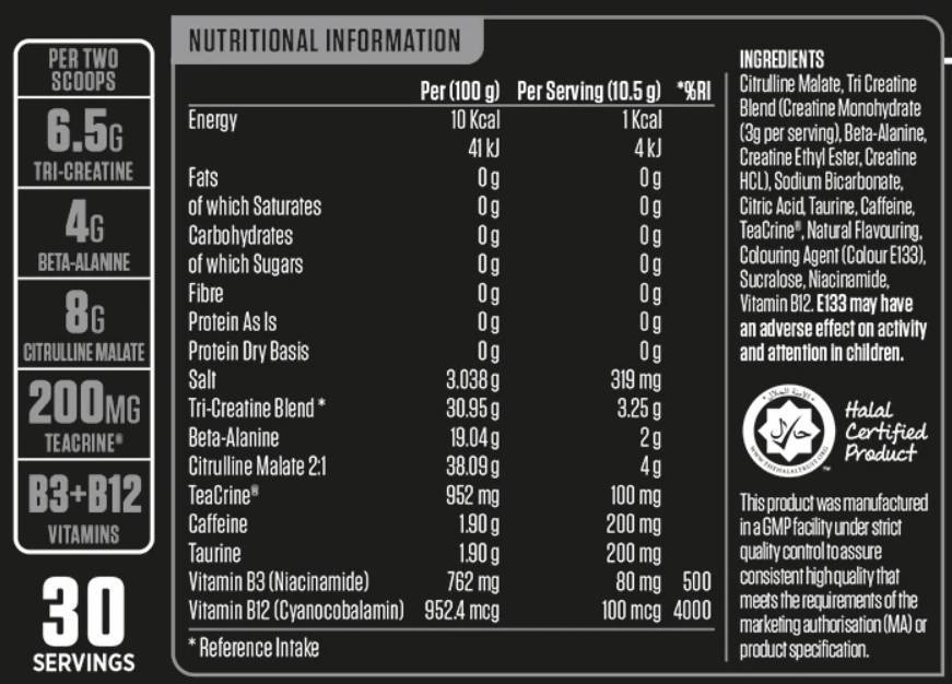 Етикет на ABE Sample Sachet | All Black Everything Pre-Workout