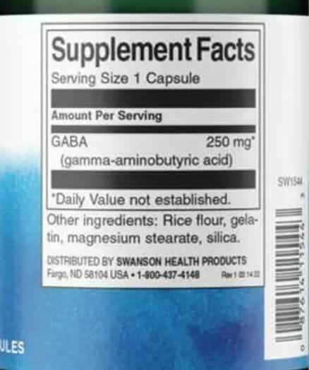 Етикет на GABA 250 mg