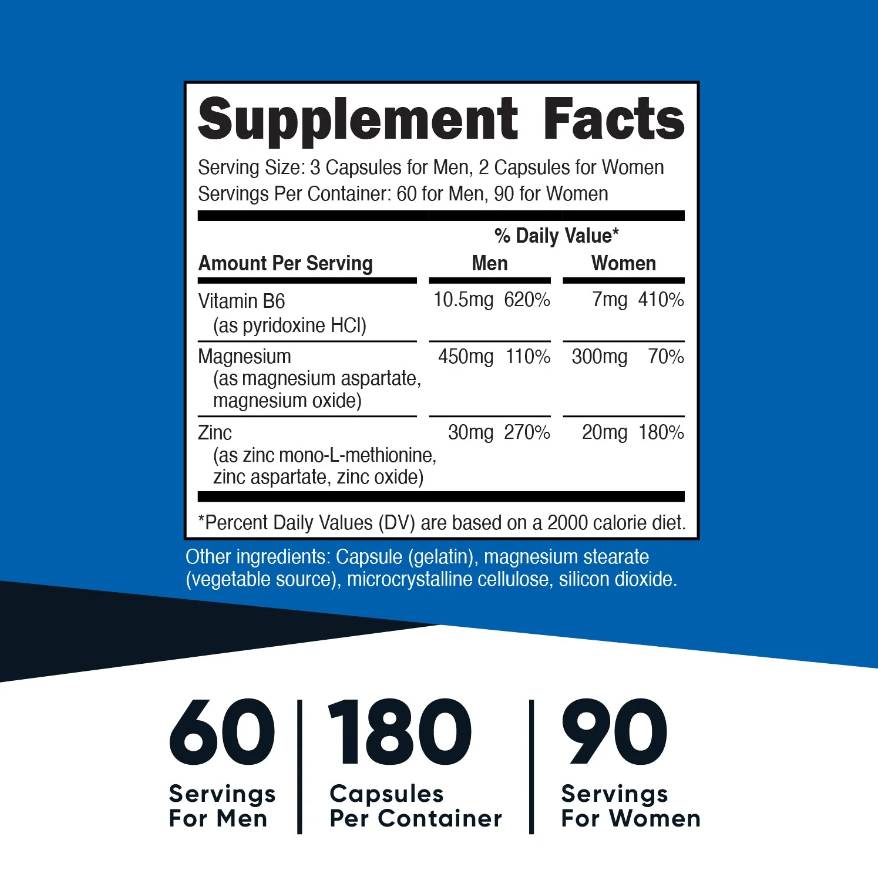 Етикет на Nutricost ZMA 180 капсули, 60 Дози