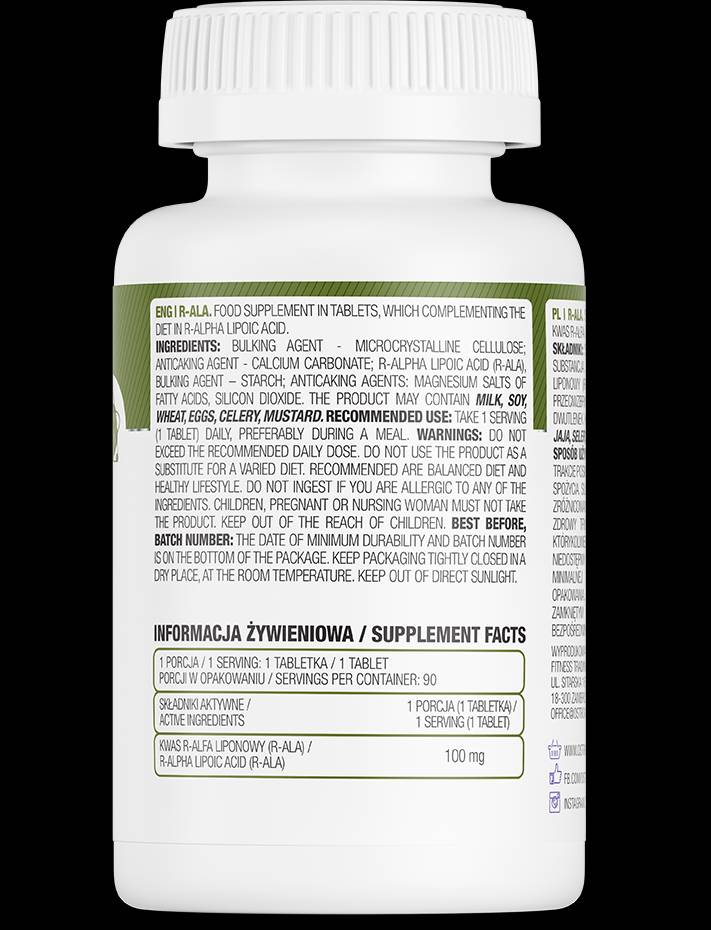Етикет на OstroVit R-ALA 100 mg 90 Таблетки, 90 Дози