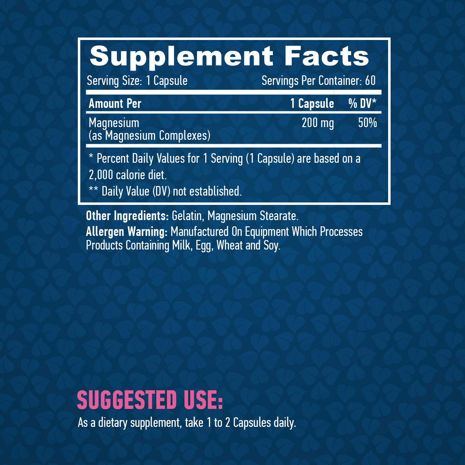 Етикет на Haya Labs Chelated Magnesium 200mg. / 60caps.