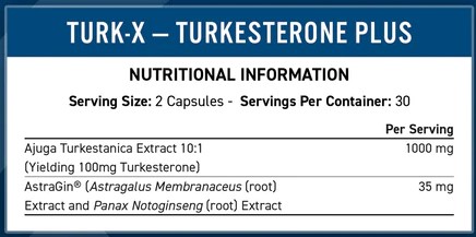 Етикет на Turk-X | Turkesterone 500 mg