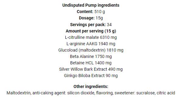 Етикет на American Supps Undisputed Pump Booster
