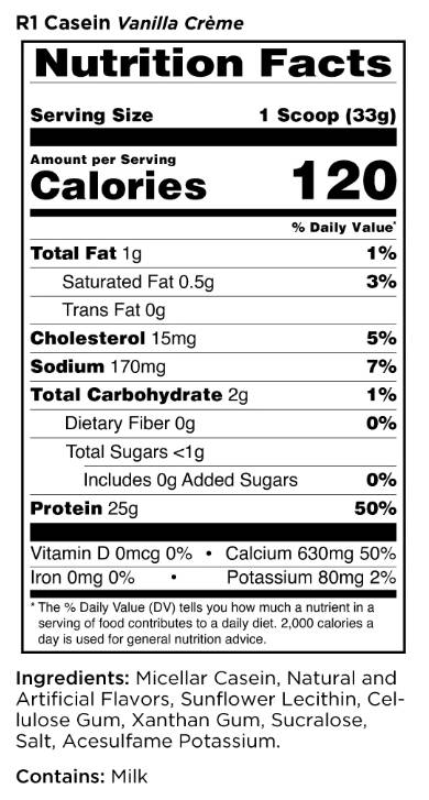 Етикет на RULE ONE - R1 Casein Protein - 1800 g