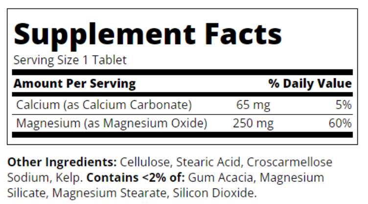 Етикет на Magnesium 250 mg