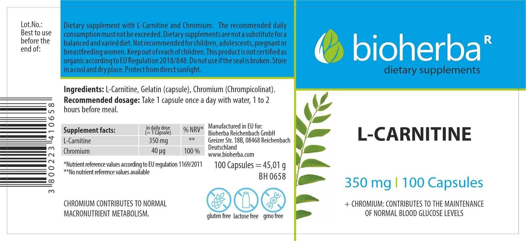 Етикет на L-Carnitine 350 mg