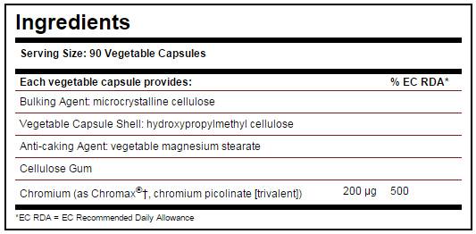 Етикет на Chromium Picolinate, 200 mcg, 90 капсули, Solgar