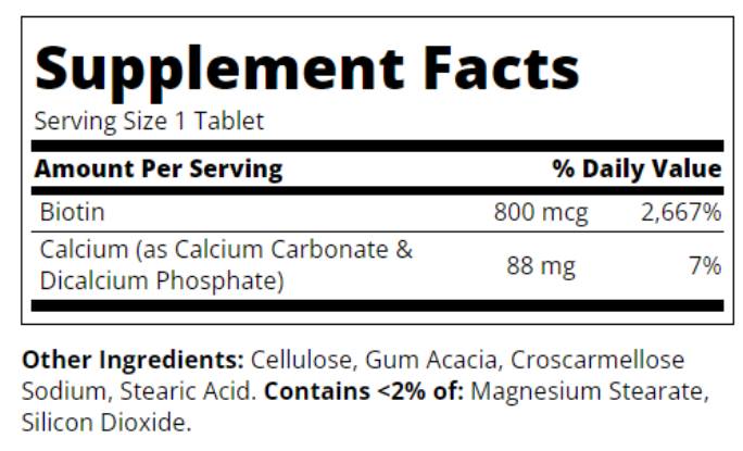 Етикет на Biotin 800 mcg