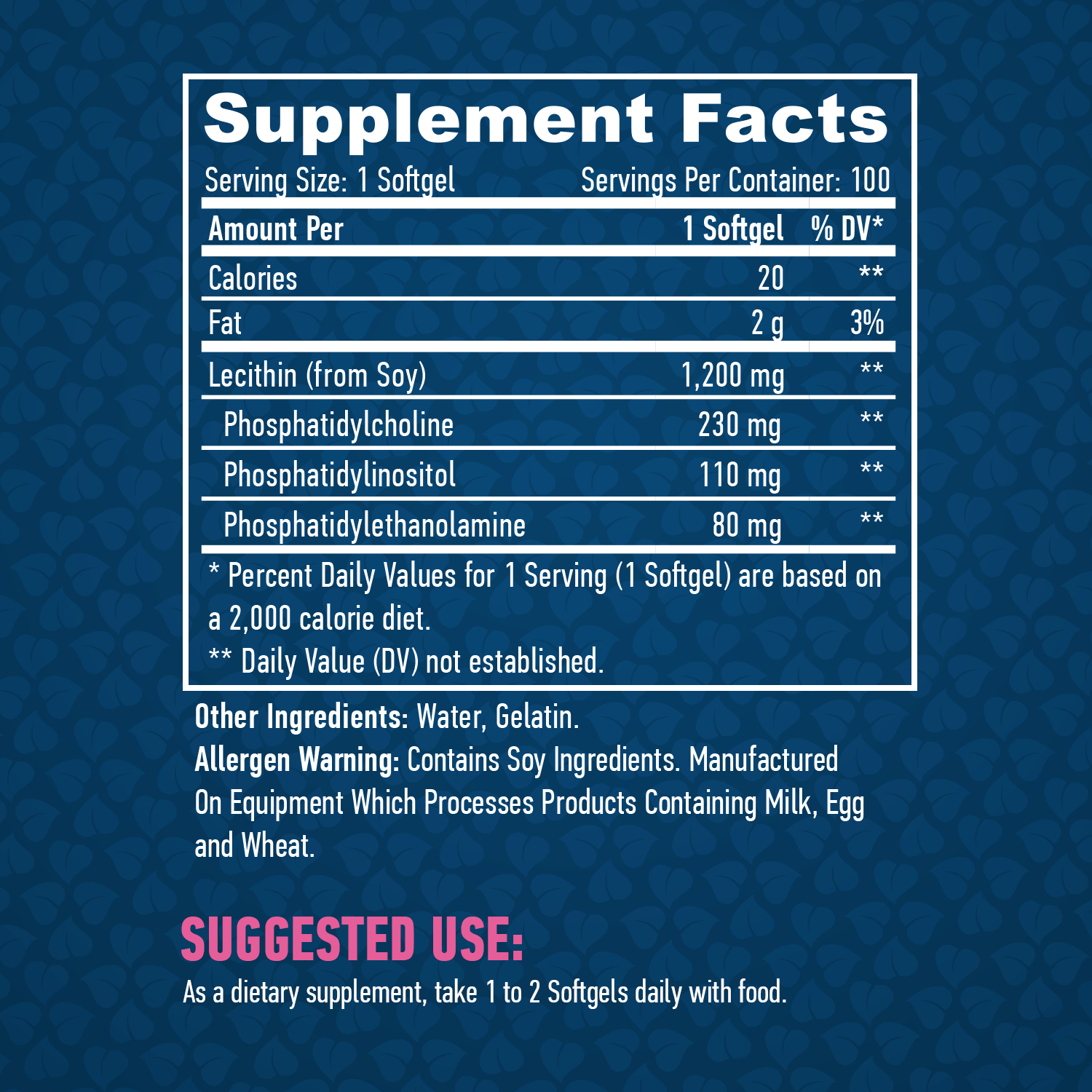 Етикет на Haya Labs Lecithin 1,200mg. / 100 Softgels