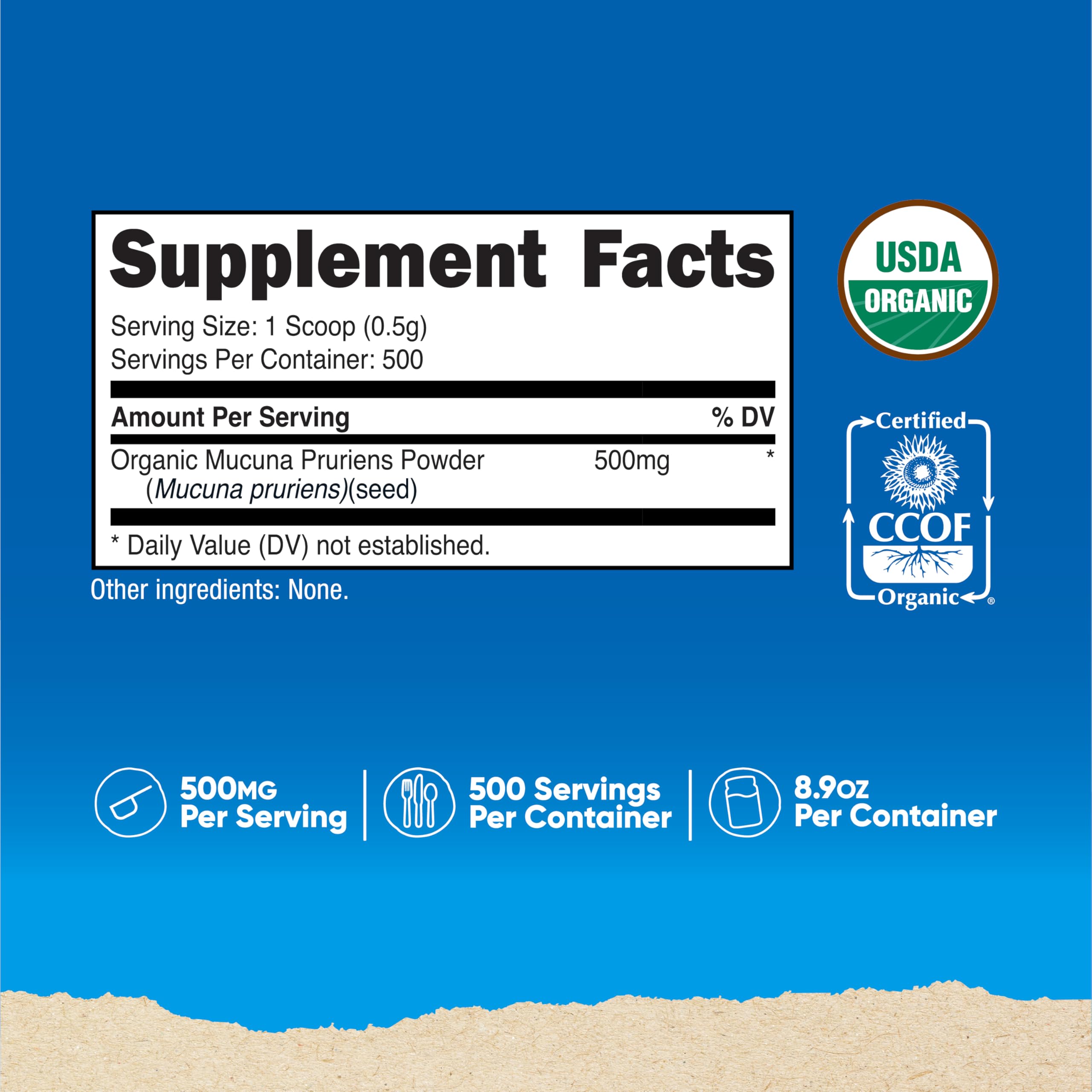 Label of Стрес и безпокойство - Мукуна (Mucuna Pruriens) 400 mg, 250 g прах