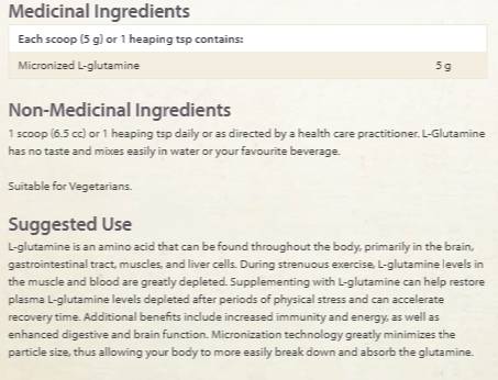Етикет на Natural Factors Micronized L-Glutamine 300 грама, 60 Дози