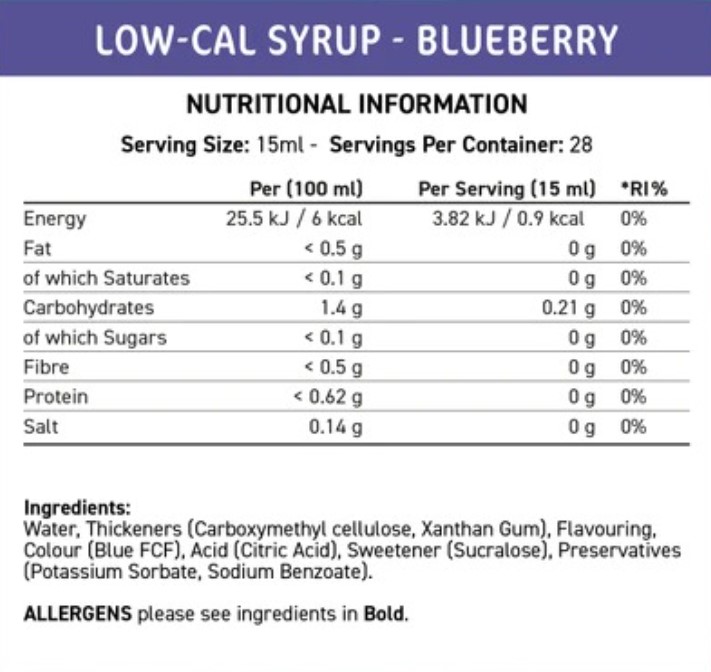Етикет на Applied Nutrition Fit Cuisine Low-Cal Syrup | Maple 425 мл, 28 Дози