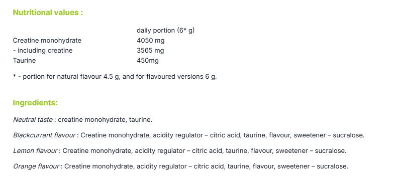 Етикет на ACTIVLAB - CS Creatine Monohydrate Enhanced with Taurine - 300 g
