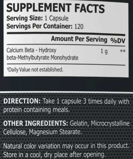 Етикет на Pole Nutrition HMB 1000 120 капсули, 120 Дози