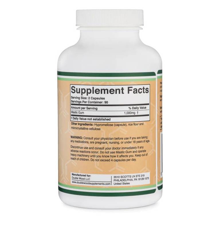 Етикет на Double Wood Supplements Mastic Gum 1000 mg 180 капсули