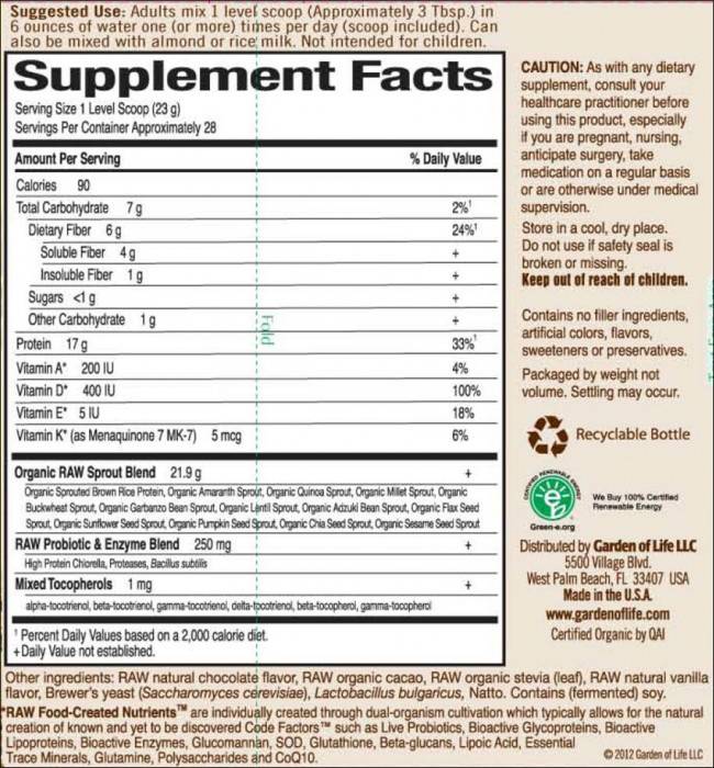 Етикет на RAW Protein / Beyond Organic Protein Formula