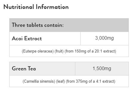 Етикет на Holland And Barrett Acai Berry 1500 mg | with Green Tea 120 Таблетки, 40 Дози