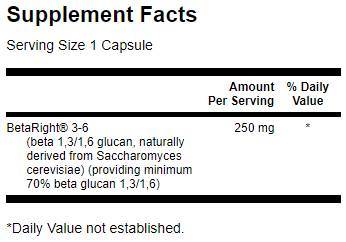 Етикет на BetaRight Beta Glucans, 250 mg, 60 капсули, Swanson