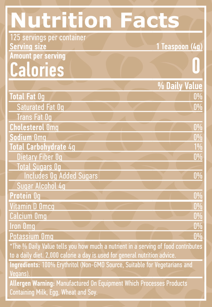 Етикет на Haya Labs 100% Natural Erythritol