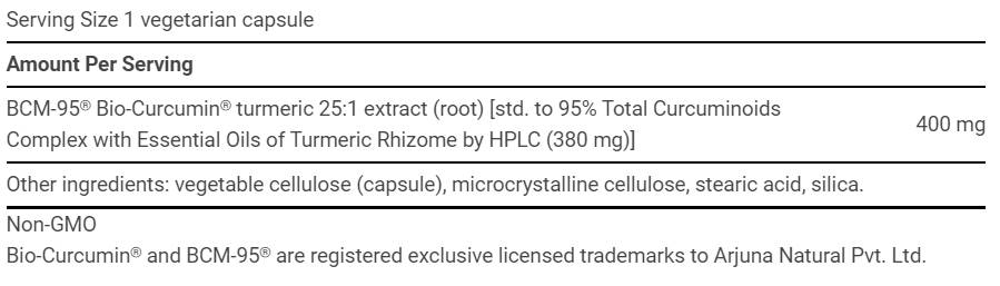 Етикет на Life Extension Super Bio-Curcumin Turmeric Extract 60 капсули, 60 Дози