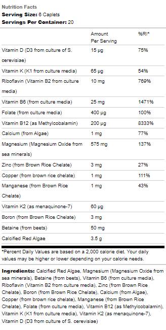 Етикет на Garden Of Life Living Calcium Advanced | Bone Density 120 капсули, 20 Дози