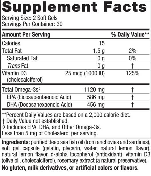 Етикет на Nordic Naturals Ultimate Omega 2X Mini 1120 mg | With Vitamin D3 60 Гел капсули, 30 Дози