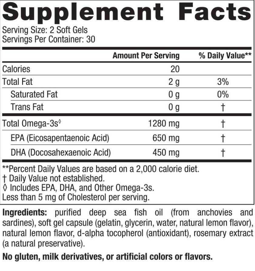 Етикет на Nordic Naturals Ultimate Omega 1280 mg 180 Гел капсули, 90 Дози Лимон