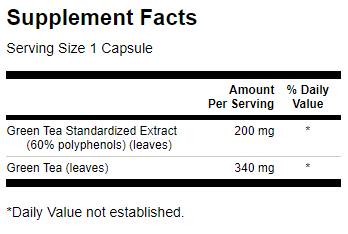 Етикет на Swanson Green Tea Extract (Standardized) 120 капсули, 120 Дози