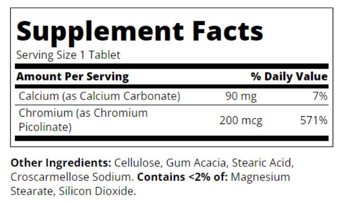Етикет на Chromium Picolinate 200 mcg